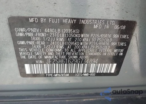2009 Subaru Forester 2.5X from USA, damaged, VIN JF2SH61629G734894